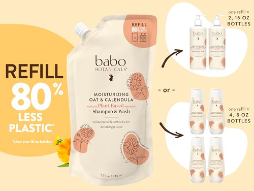 Babo Botanicals Moisturizing Oat & Calendula Baby Shampoo & Wash 32 Fl Oz - Gentle, Vegan, Lightly Scented