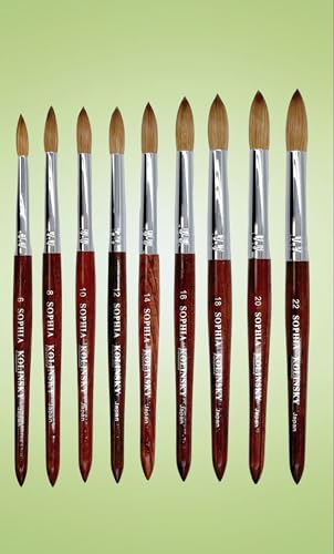 Acrylic Nail Brush 100% Kolinsky Hair Round Shape with Redwood Handle Size 10 - Sophia Kolinsky