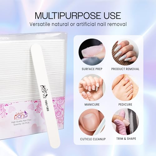 Pana (Grit: 100 x 180, Pack of 50 Pieces) USA Professional White Round Emery Board Nail Files