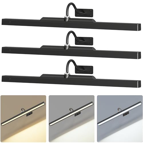 24 Inch Battery Powered Picture Lights 3 Pack Black Wireless Remote Art Wall Sconces