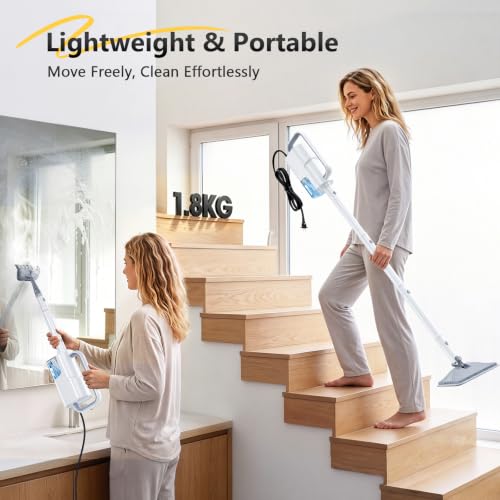 Cherubia 10-in-1 Steam Mop with Detachable Handheld Cleaner - Warm White & Gray