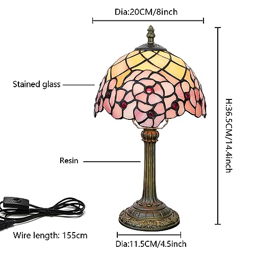 8 Inch Tiffany Cherry Blossom Table Lamp - Pink Stained Glass Bedside Decor