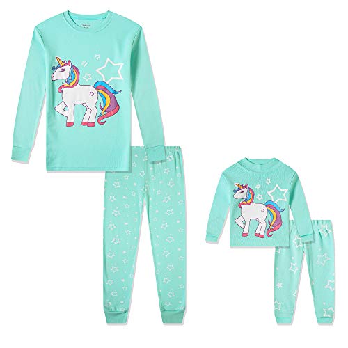 Babyroom Girls Pajamas Matching Doll PJs Toddler Kids Cotton Sleepwear Blue 7 / Long Christmas