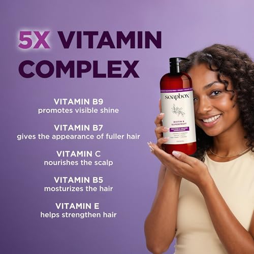 Soapbox Biotin & Superfruit Shampoo & Conditioner Set with Vegan Collagen, Aloe and Shea Butter, Harsh Sulfate Free, Paraben & Silicone Free, 1 Liter Each (Pack of 2)
