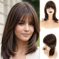 Wiwige Brown Long Straight Layered Wig with Bangs Synthetic Heat-Resistant for Women
