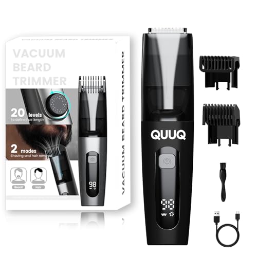 Vacuum Beard Trimmer for Men ? Mustache Trimmer with Adjustable Comb - Men's Beard Trimmer Cordless - Beard Trimmer with Vacuum Precision Dial, Low Noise, Waterproof Grooming Kit