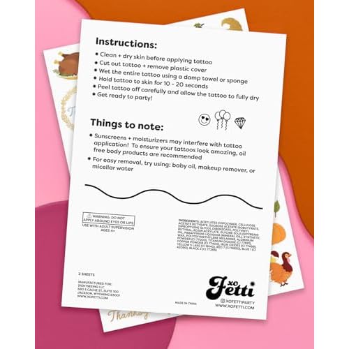 xo, Fetti Thanksgiving Fall Tattoos for Kids - 30 styles | Give Thanks Decorations, Turkey, Happy Fall Decor, Autumn Game, Blessed