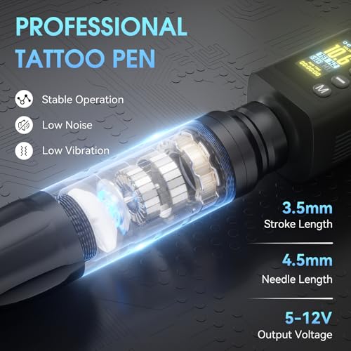 PFARRER Wireless Tattoo Machine Kit with 2 Batteries, Digital Display, 10 Needles, Ink, Transfer Paper, Practice Skin