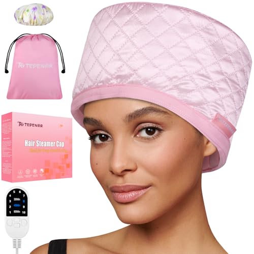 TEPENAR Pink Hair Steamer for Deep Conditioning - 10-Level Fast Heating & Home Use