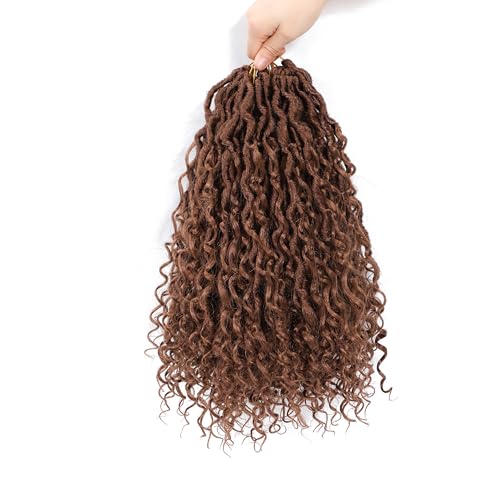 Goddess Locs Crochet Hair 18 Inch Brown 7 Packs Faux Locs with Curly Ends - Pre Looped for Black Women