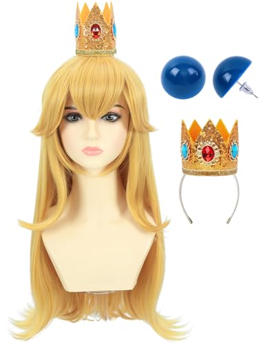 Adult Blonde Princess Cosplay Wig Set with Crown and Earrings - Long Wavy Costume Wig