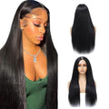 V Part Human Hair Wig 22 Inch Straight No Leave Out No Sew for Black Women - 1B