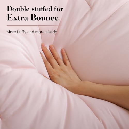 King Fluffy Pink Comforter Set - 3 Piece Cloud-Like Bedding for All Seasons