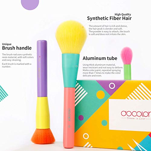 Docolor 15Pcs Colourful Makeup Brush Set + Makeup Brushes Cleaner Set,Premium Synthetic Kabuki Foundation Blending Rainbow Make Up Brush Set with Solid Soap Cleanser & Color Removal Sponge
