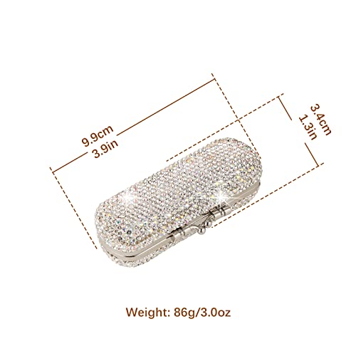 Silver Bling Lipstick Case with Mirror - Rhinestone Compact Makeup Holder