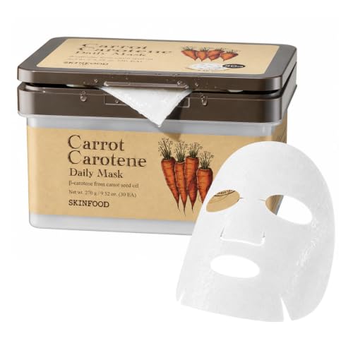 SKINFOOD Carrot Carotene Daily Sheet Mask – 30-Pack, 5-Minute Hydrating Moisturizing Face Mask (Carrot)