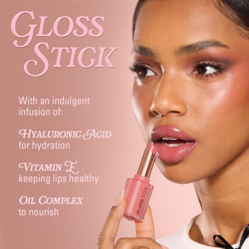 Revolution Beauty London, Pout Lip Gloss Stick, Pigmented High-Shine Formula with Hyaluronic Acid & Vitamin E, Vegan & Cruelty-Free, Shimmer Peach Sorbet Nude, 0.1 fl oz