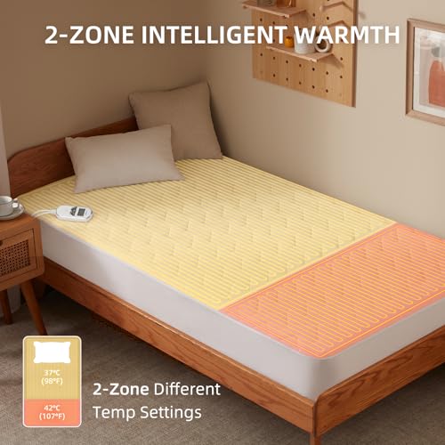 Twin XL Electric Heated Mattress Pad - Multi-Zone, 9 Heat Settings, Auto Off, Removable & Washable