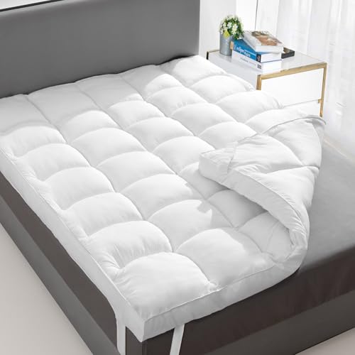 King 1400 GSM Mattress Topper - Extra Thick Plush Pillow Top, Milky White, 2 Inch