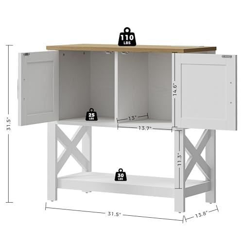 IRONCK 32-Inch Console Table with Storage, USB/ outlets Power Hub, Farmhouse White