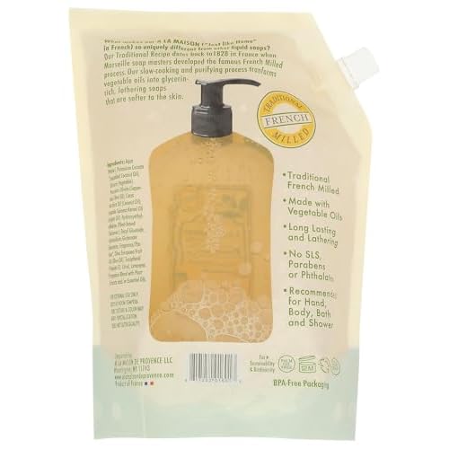 A LA MAISON French Liquid Hand Soap RefilL - Natural Hand Wash Made with Essential Oils - Biodegradable, Plant-Based, Vegan, Cruelty-Free (33.8 Fl Oz Pouch, Provence Lemon)