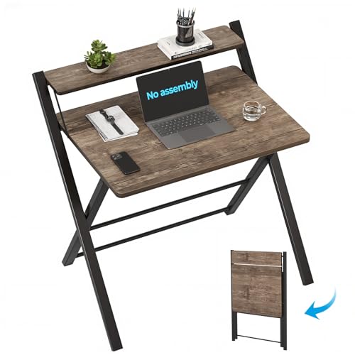 GreenForest 22 x 27.3 Inch Folding Computer Desk - No Assembly, Brown