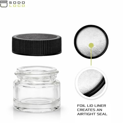 (200 Pack) 5ml Thick Glass Jars with Black Lids - Airtight Containers for Oil, Lip Balm, Wax, Cosmetics - Mini Refillable Jars Great for Travel, Samples, & More