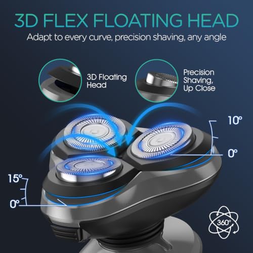 VOYOR Electric Rotary Razor for Men, 3D Floating Heads, Wet & Dry - Grey