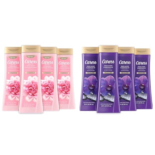 Caress Body Wash for Women, Daily Silk White Peach & Orange Blossom, Black Orchid & Patchouli Oil, Shower Gel Body Wash Moisturizing, 20 fl oz, 4 Pack Bundle