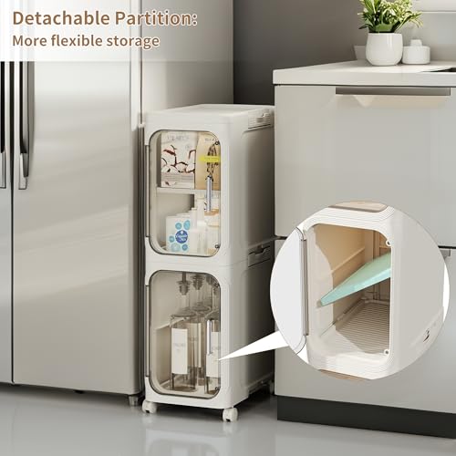 LXLXXL 5-Tier Narrow Bathroom Storage Cabinet Beige Slim Tall Organizer