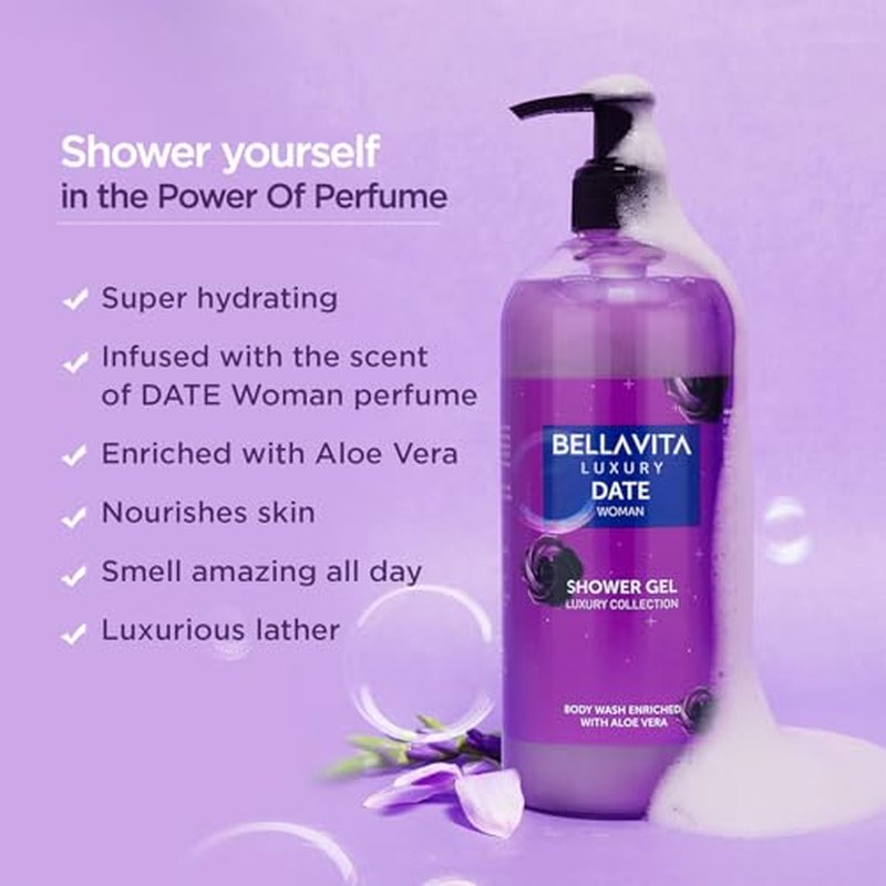 Bella Vita Luxury Date Woman Body Wash Shower Gel for Women | 500ml | Deep Cleansing, Hydrating & Moisturising with Aloe Vera Extract | Softer, Smoother Skin | Suitable for All Skin Types