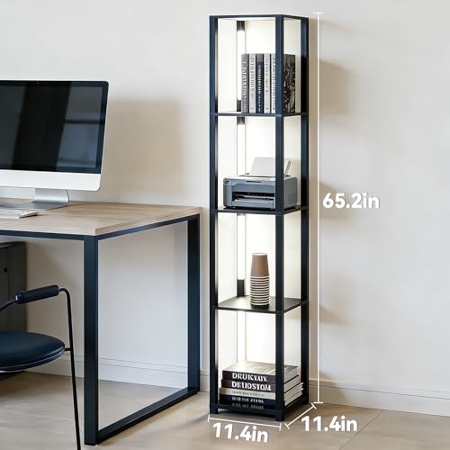 Black RGBWC Floor Lamp with Shelves - Smart Color Changing & Music Sync
