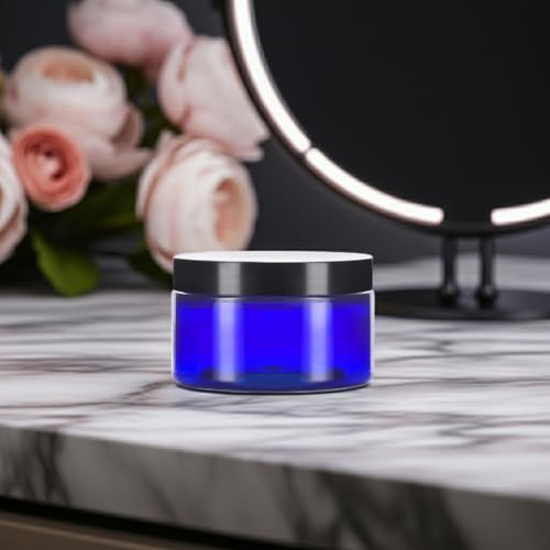 12 Pack 6oz Cobalt Blue PET Plastic Jars with Black Lid - Storage Containers