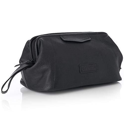 One Size Black Leather Toiletry Bag - Alpine Swiss Shaving Kit Dopp Case