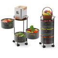 3-Tier Rotating Kitchen Storage Cart with Wheels - Space Saving Fruit & Vegetable Organizer, Black Variation