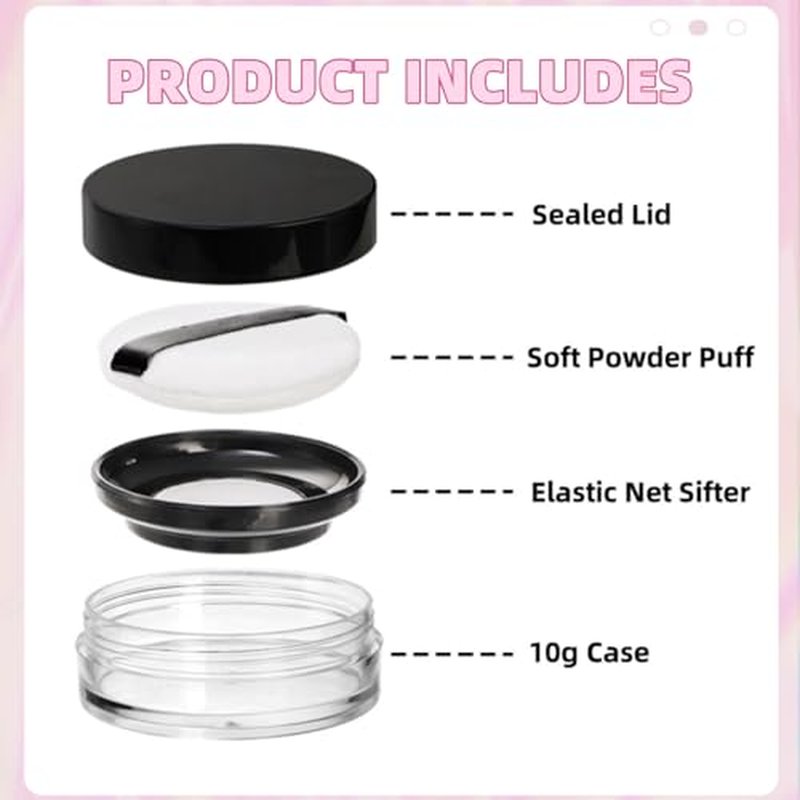 8 Pieces Loose Powder Containers, 10g/10ml Reusable Plastic Empty Powder Case with Sponge Puff, No Leak Compact Makeup Powder Box Cosmetic Jar Refillable with Sifter and Lid for Travel