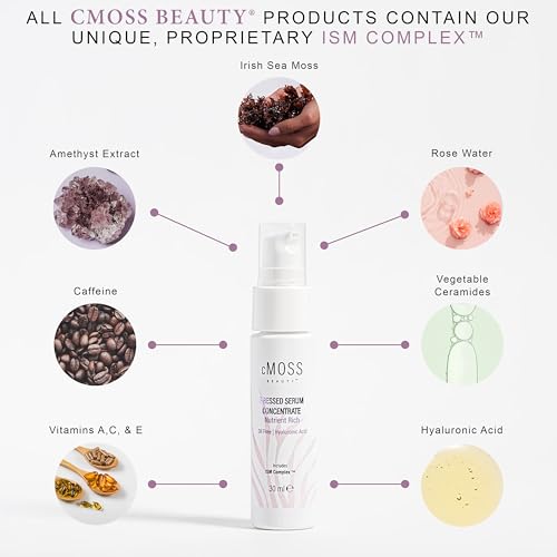 Sea Moss Infused Pressed Serum Concentrate with Hyaluronic Acid, Oil-Free, Vegetable Ceramides, and Vitamins A,C,E to Plump and Tighten Skin ? Anti-Age for All Skin Types