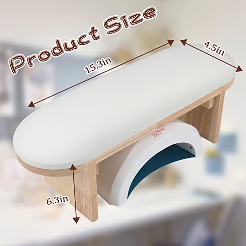 Arm Rest for Nails Professional Microfiber Leather Nail Arm Rest Cushion with Soft High-Density Sponge Solid Wood Table Non-Slip Manicure Hand Rest Stand Nail Supplies for Nail Techs (White)