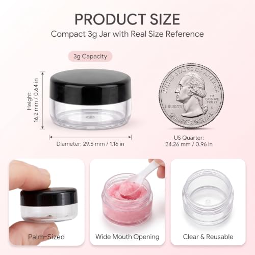 3 Gram Sample Containers with Lids, 200 Count, Black Lid