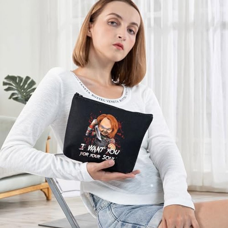 BWWKTOP Evil Doll Cosmetic Makeup Bag Murderous Toy Gifts I Want You For My Soul Zipper Travel Bags Killer Doll Merch (for My Soul)