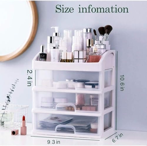 Makeup Organizer with 3 Drawers, Vanity Storage for Cosmetics & Jewelry