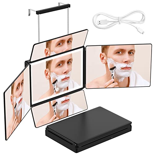 Self Hair Cutting Mirror 5-Way 360° HD Glass Anti-Fog Portable with Height Adjustable Hooks - 13.8" x 9.7"