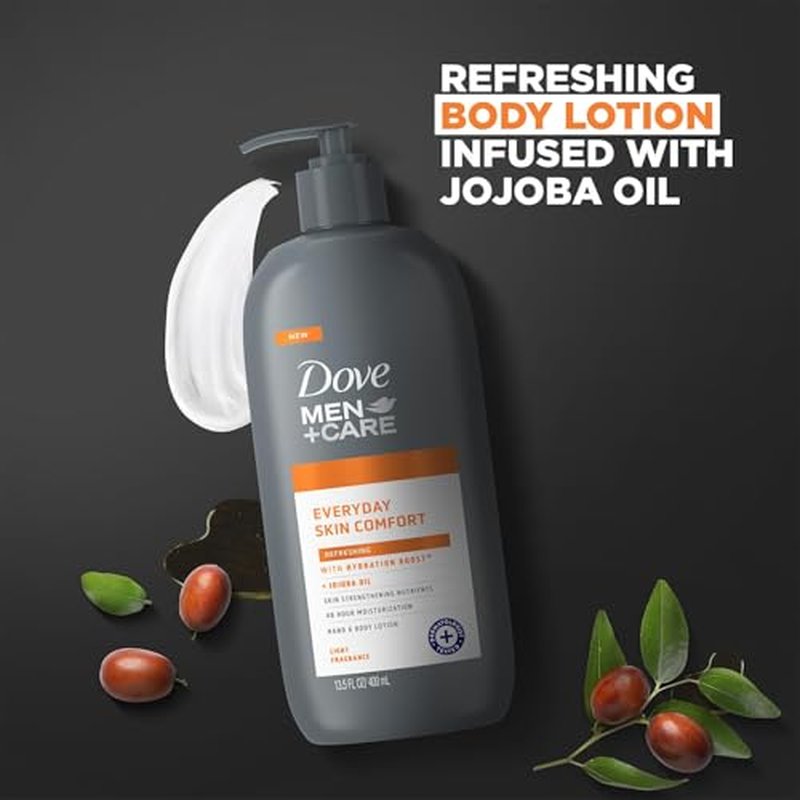 Dove Hand & Body Lotion, Men+Care Value Pack ? Everyday Skin Comfort Formula with Shea Butter & Jojoba Oil, Refreshing Lotion for Dry Skin, 13.5 Fl Oz (Pack of 2)