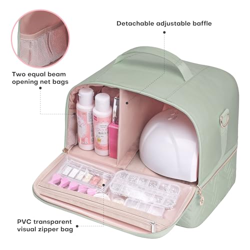 Leudes Nail Bag Organizer Case for 42 Bottles & Gel Lamp - Sage Green