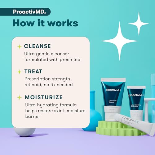 Proactiv MD 3-Step Routine, Ultra-Gentle Face Cleanser, 0.1% Adapalene Gel Treatment, Ultra-Hydrating Moisturizer, 30-Day Acne Treatment Kit