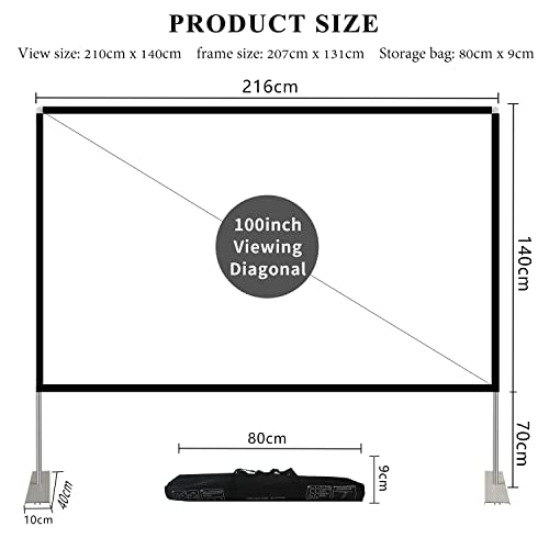 100 Inch Outdoor Projector Screen with Stand, HD 4K Portable Indoor/Outdoor Movie Projection Screen
