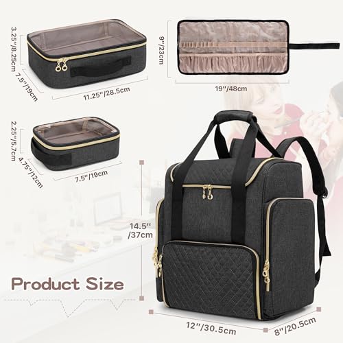 LUXJA Makeup Backpack with 3 Removable Cases and 1 Makeup Brush Bag, Large Makeup Bag Cosmetic Bag with Multiple Storage Sections (Patented), Black