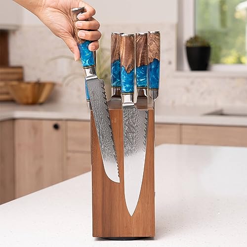 Senken Rotating Magnetic Knife Block with Natural Acacia Wood - 360° Rotation, Universal Knife & Tool Storage, No Knives Included