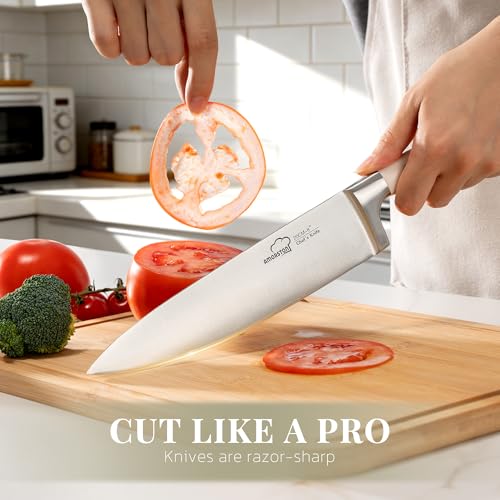 14-Piece Kitchen Knife Set with Block and Sharpener - Full Tang German Stainless Steel, Ergonomic Handles, Dishwasher Safe