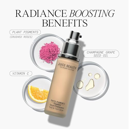 Juice Beauty Phyto-Pigments Flawless Serum Foundation - 14 Sand - 30 mL - Medium-to-Full, Long-Lasting Coverage - Reduces Look of Wrinkles + Pores - Vegan, Cruelty Free